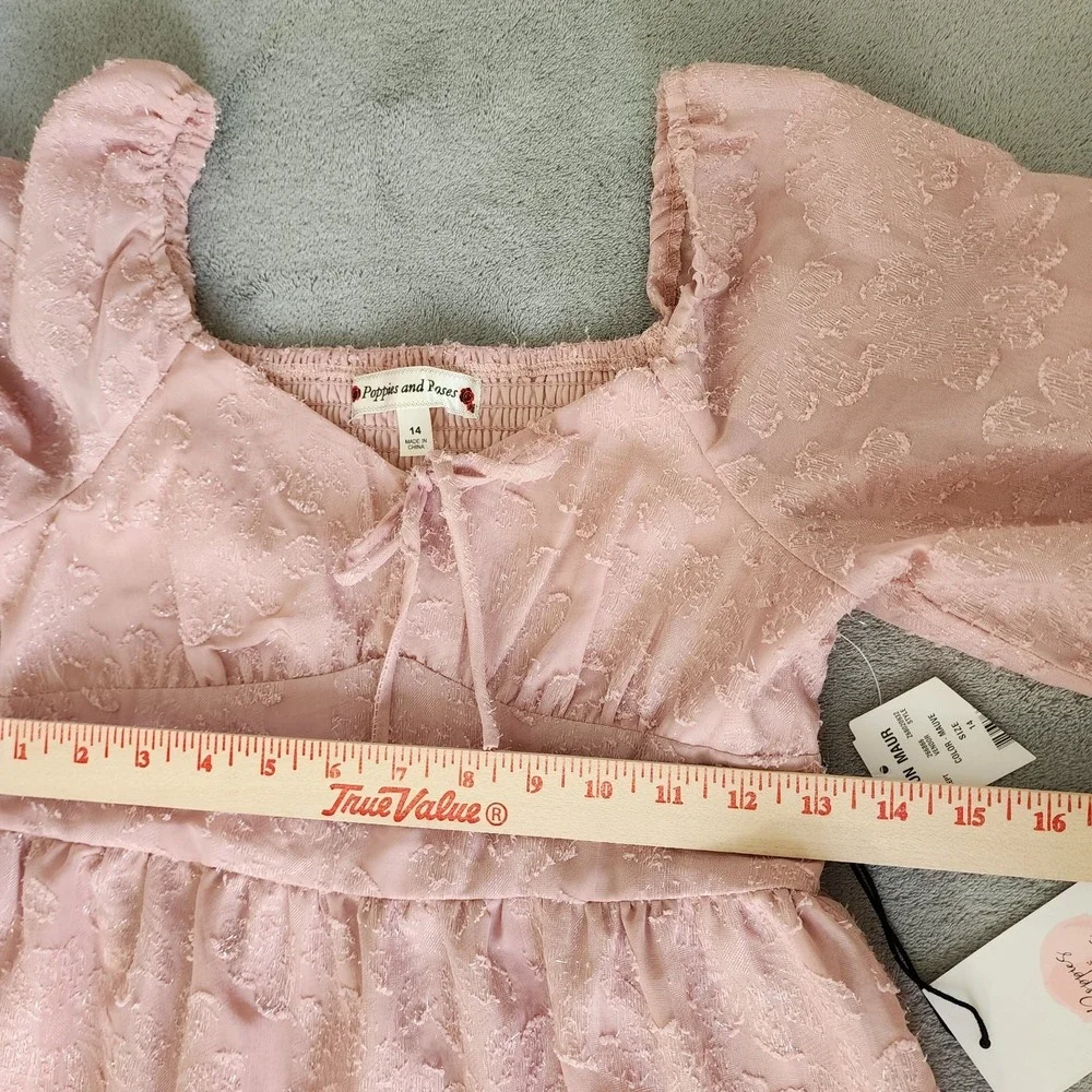Poppies And Roses Dress Girls Size 14 Pink Triple Tier Long Sleeve‎
